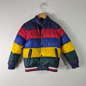 Tommy Hilfiger Vintage Kids Puffer Jacket Colorblock Blue Red Yellow Green S